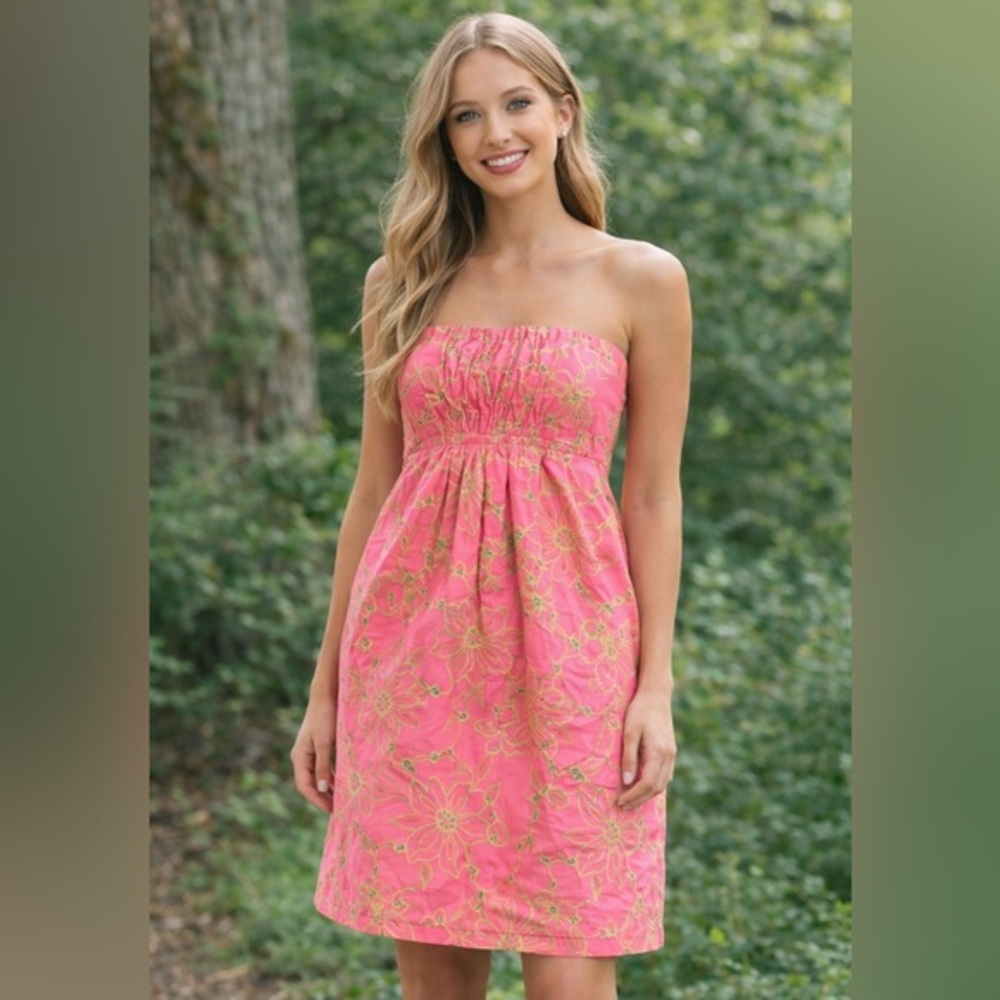 Lilly Pulitzer Pink Strapless Floral Dress Size 8 Resort Summer Vacation